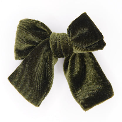 Olive Green Velvet Petite Hair Bow