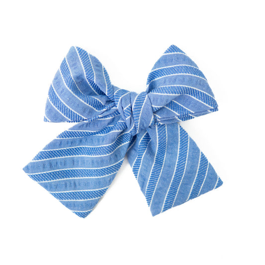 Azure Stripe Petite Hair Bow