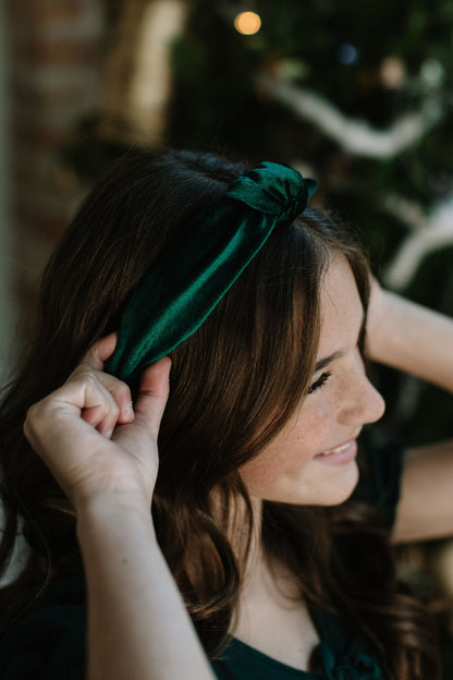 Green Velvet Women's Knotted Headband