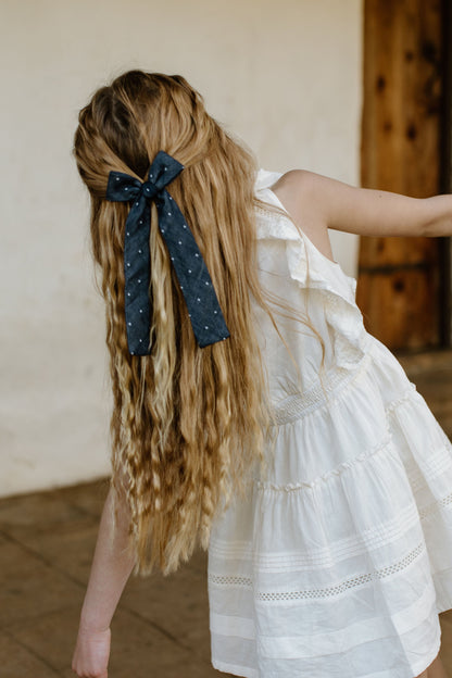 Navy Dot Lady Hair Bow