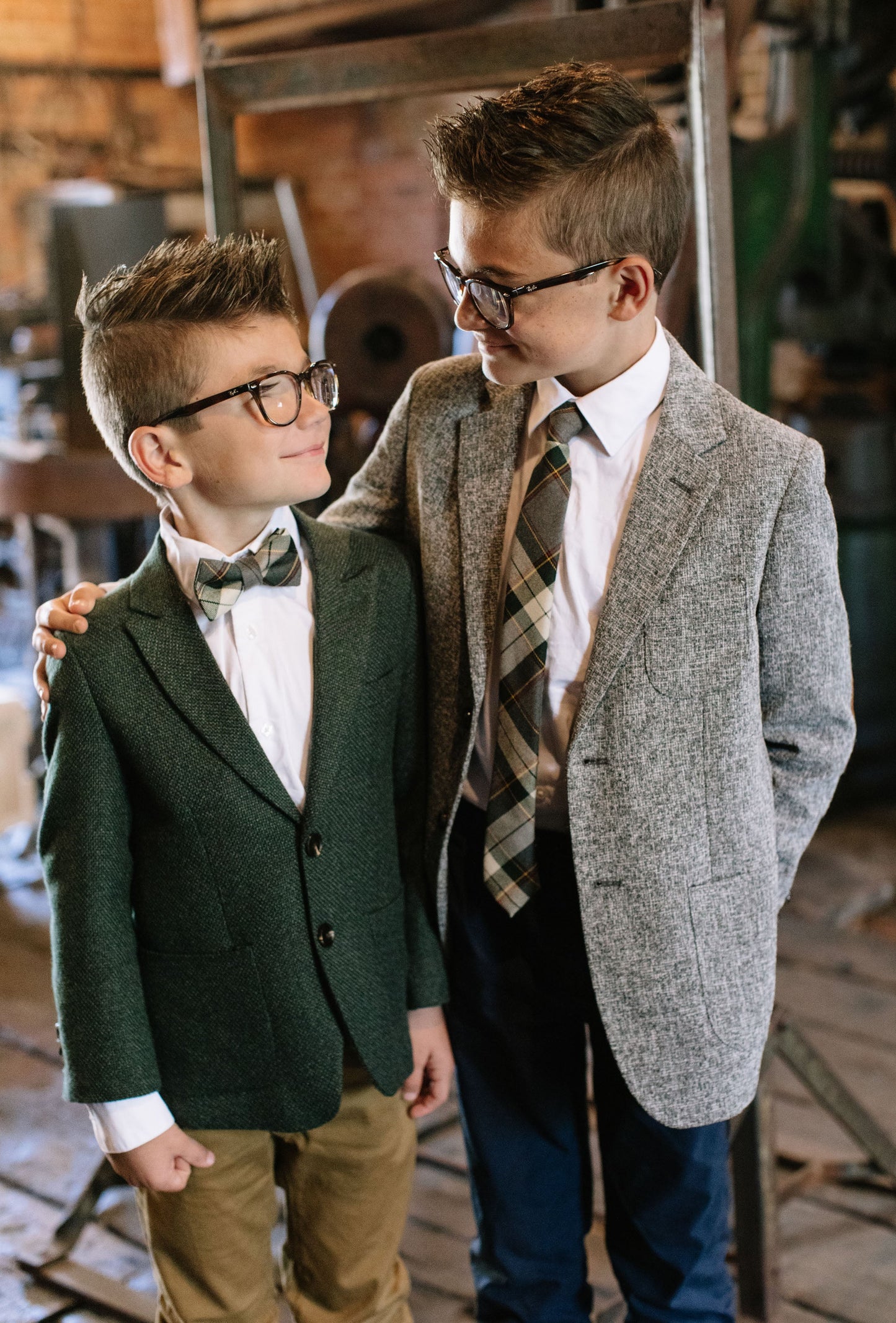 Spruce Plaid Boys Bow Tie