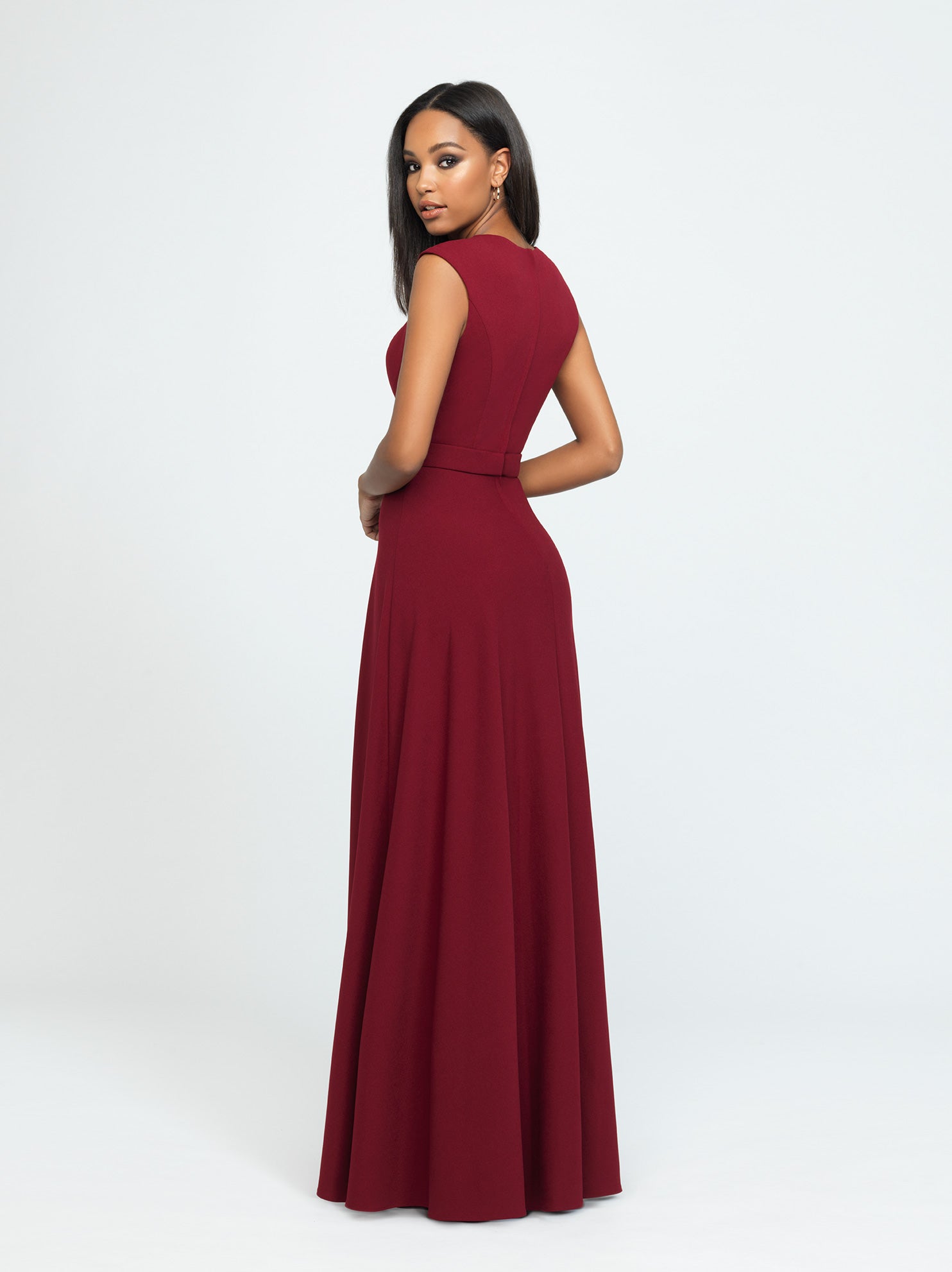 Burgundy Cap Sleeve A-Line Dress