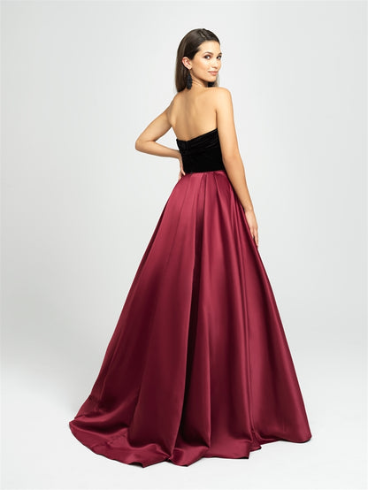 Black and Burgundy Strapless Velvet Bodice Ballgown