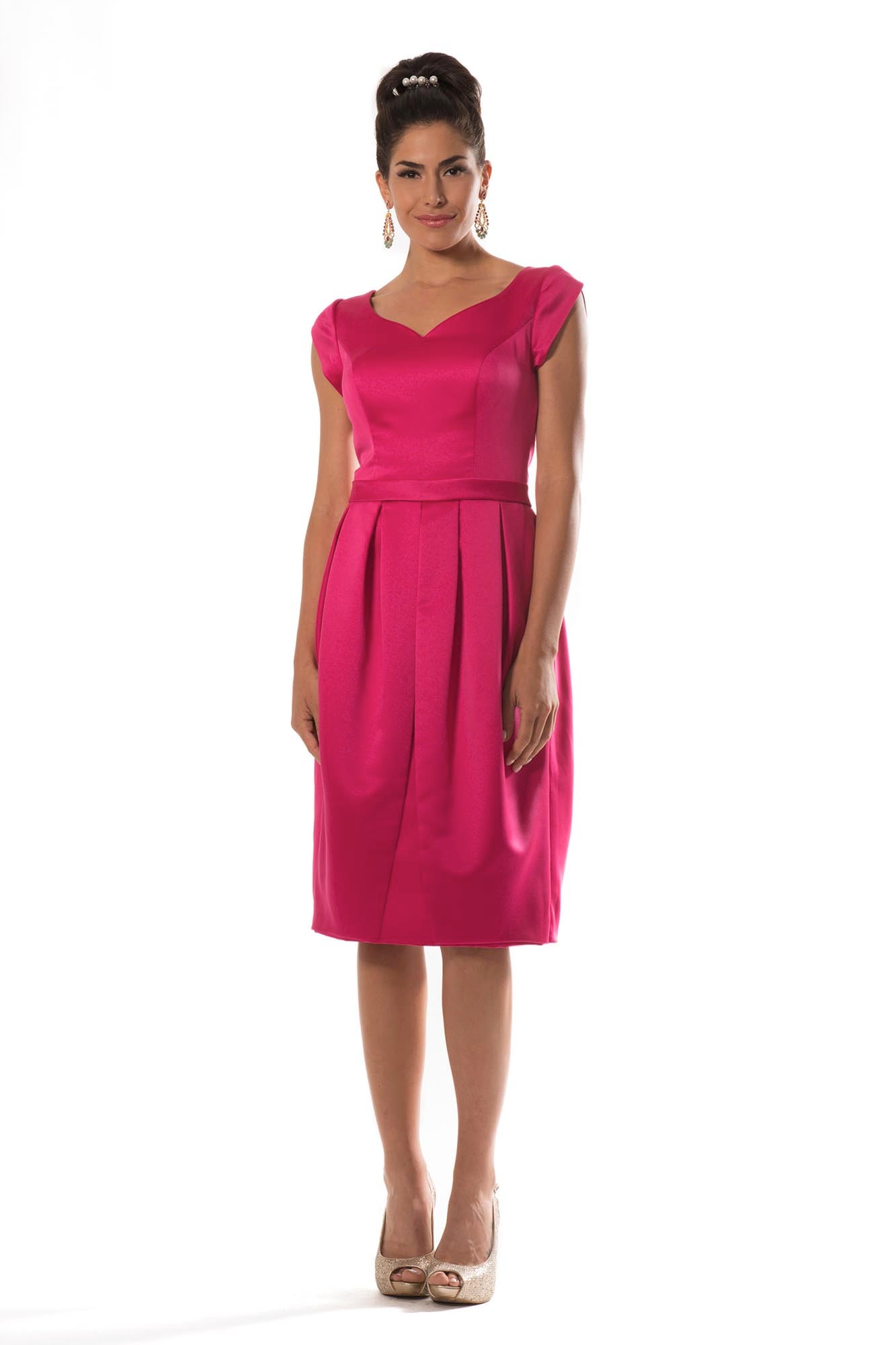 Fuchsia Modest Satin Short Dress