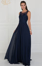 Navy Beaded Bodice Keyhole Dress