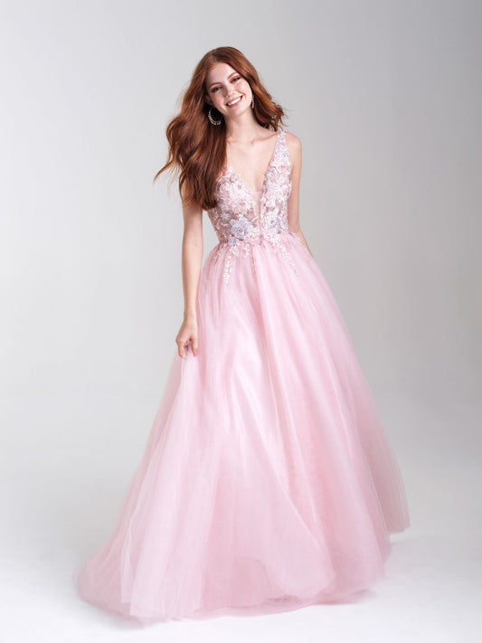 Blush Embroidered Deep V-Neck Ballgown