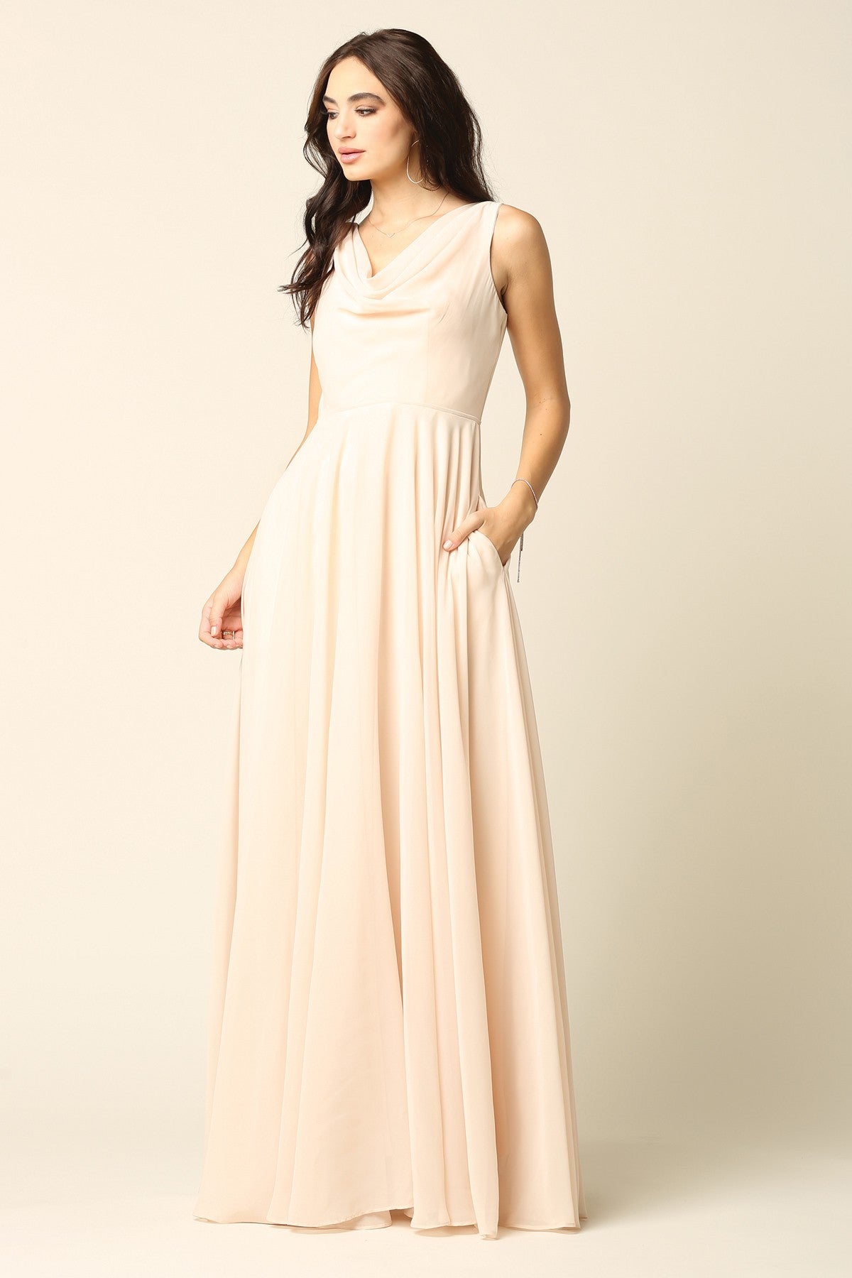 Cowl Neck Chiffon Gown