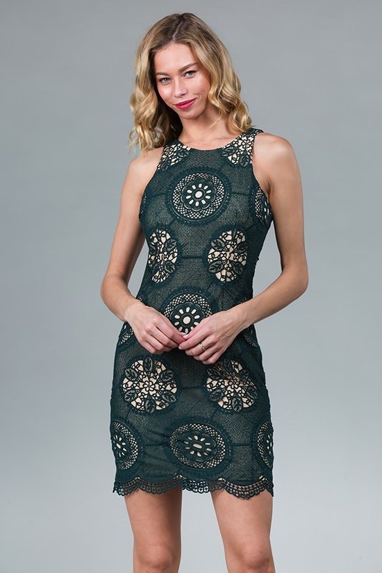 Hunter Green Laced Midi Dress