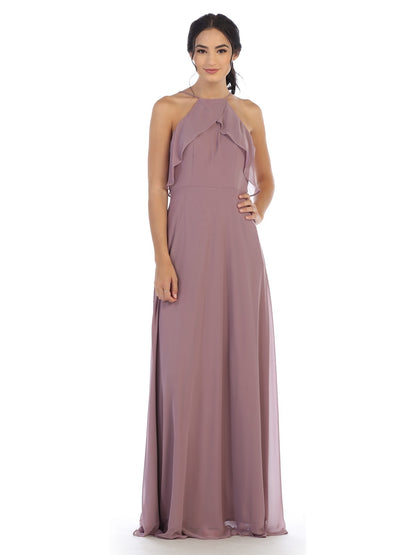 Halter Bodice Chiffon Gown