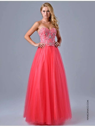 Salmon Strapless Tulle Ballgown