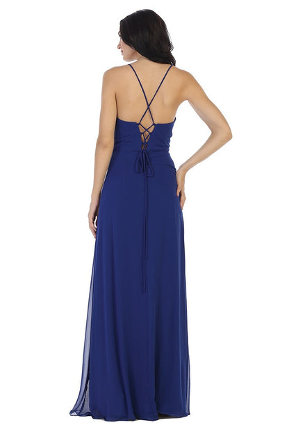 Ruffled Chiffon Gown with Slit