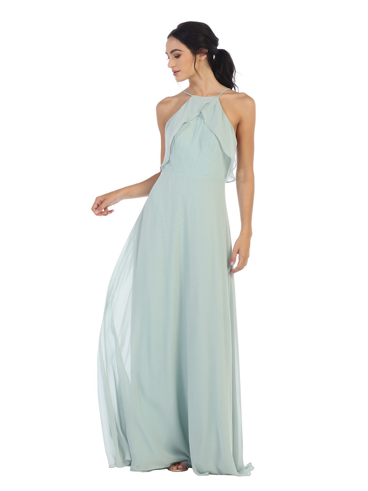 Halter Bodice Chiffon Gown