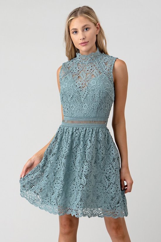 Seafoam Mock Neck Lace Midi