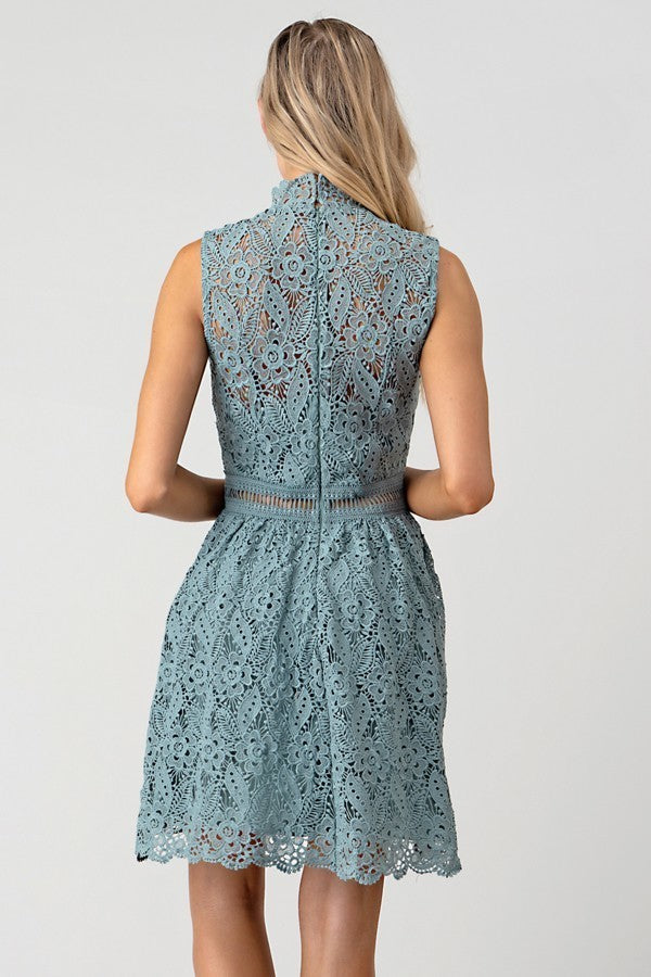 Seafoam Mock Neck Lace Midi