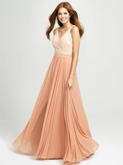 Blush Tank V-Neck Applique Chiffon Dress